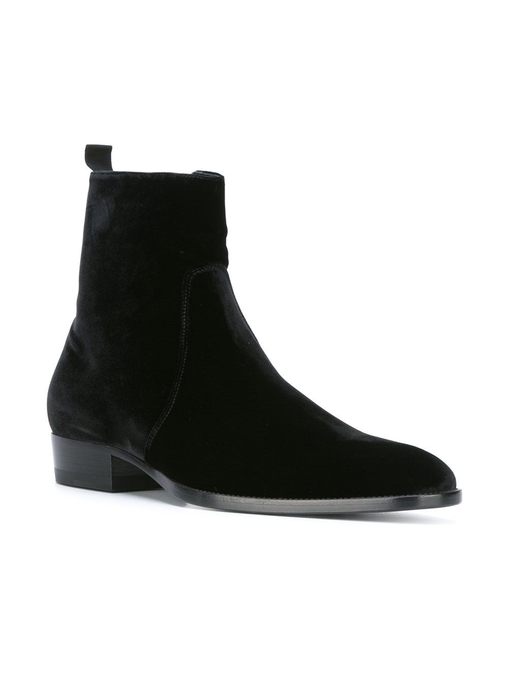 Handmade Men Black Suede Ankle dress boots, Men black side zip ankle boot