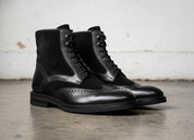 Men Black Combat Boots, Boots, Wing Tip Ankle Boots - angle-view-showing-depth