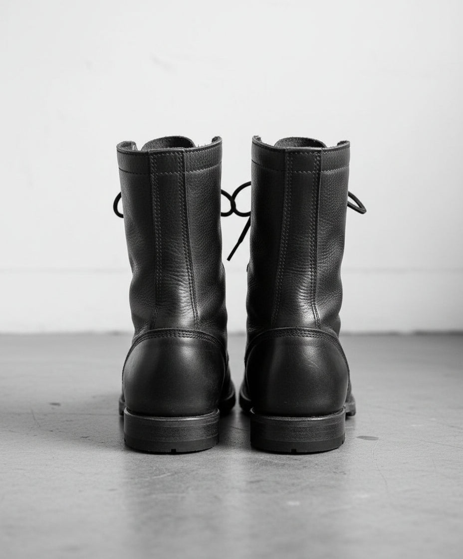 Men Black Combat Boots, Style Leather Boots, Army Boot - back-view