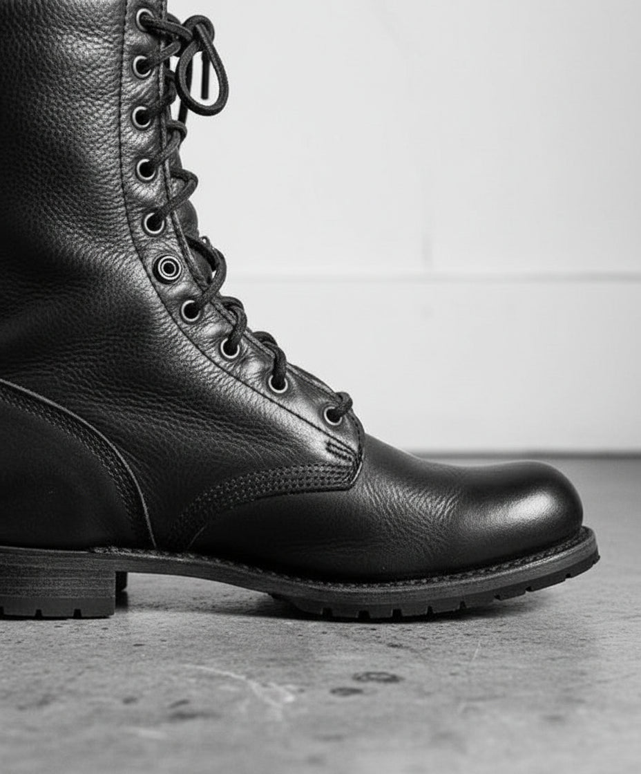 Men Black Combat Boots, Style Leather Boots, Army Boot - detail-view-showing-texture