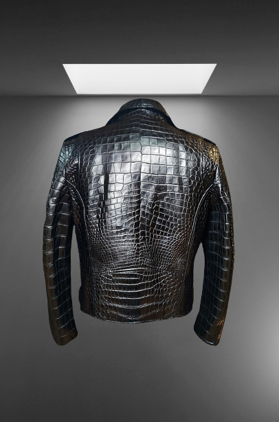 Men black crocodile biker leather jacket, Men motorcyc leather j