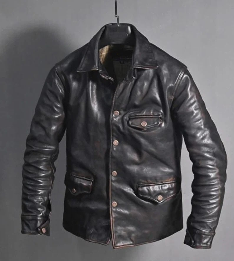 Men Black Genuine Leather biker Jacket, Men black rock fashion Jacket