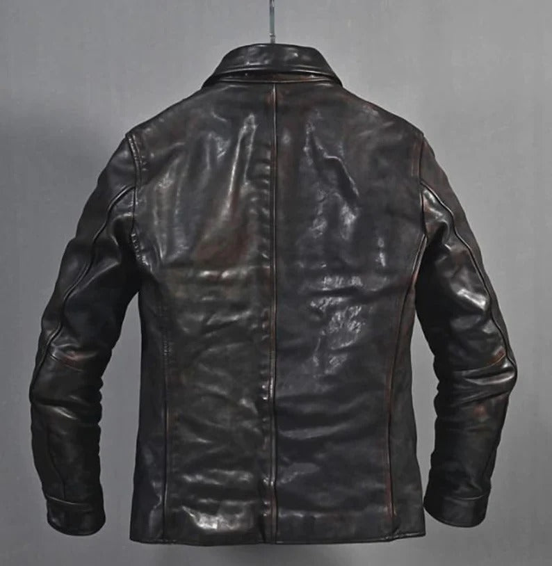 Men Black Genuine Leather biker Jacket, Men black rock fashion Jacket