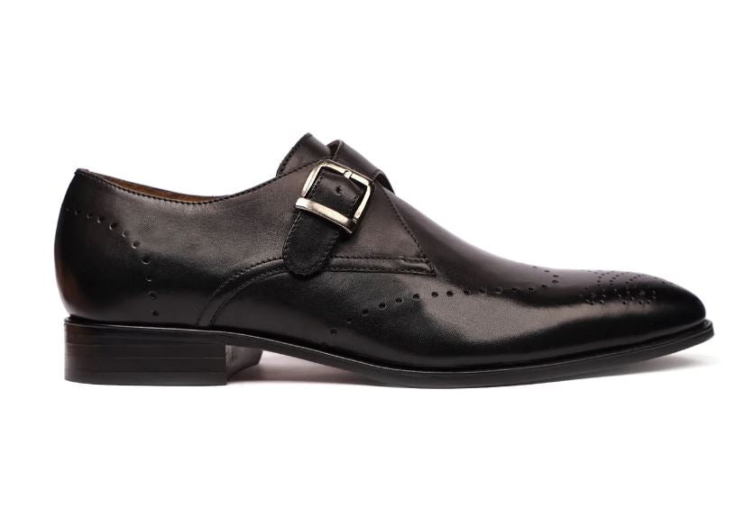 Men black lather brogue Leather shoes, Men back formal monk shoes