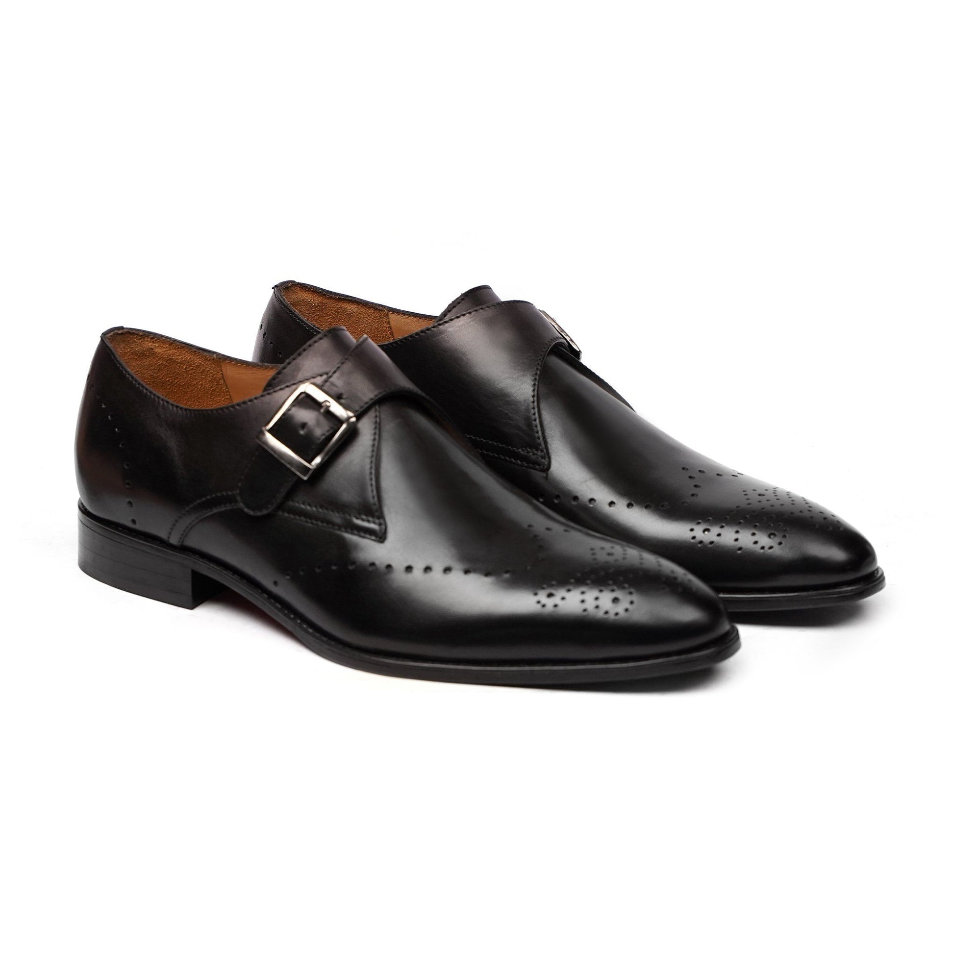 Men black lather brogue Leather shoes, Men back formal monk shoes