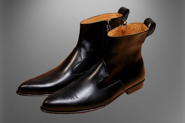 Men Black Leather Ankle Chelsea Boots, Formal Dress Business Boots