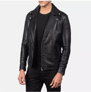 Handmade Men Black Leather Biker Jacket, Mens Wide Collar Jacket , Mens Jackets - Image 2