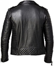 Men's Black Leather Biker Jacket - Image 2