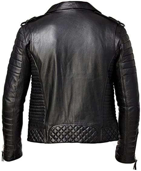 Men's Black Leather Biker Jacket - Image 2