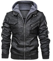 Handmade Men Black Leather Bomber Style Leather Jacket with Hoodie, Baseball Jackets