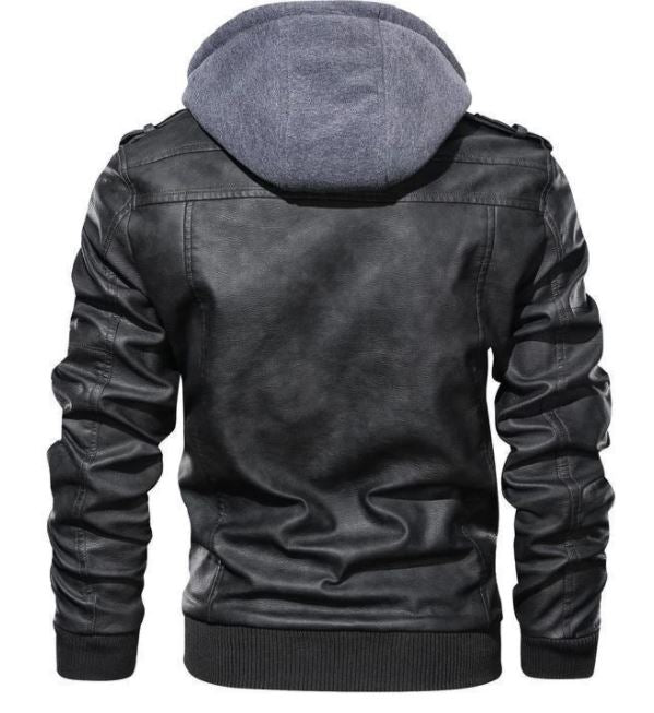 Handmade Men Black Leather Bomber Style Leather Jacket with Hoodie, Baseball Jackets - Image 2
