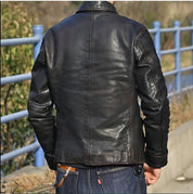 Black Leather Biker Coat for Winter Fashion - Image 2