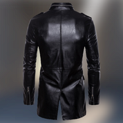 Men's Black Leather Long Jacket with Multi Pockets - Image 2