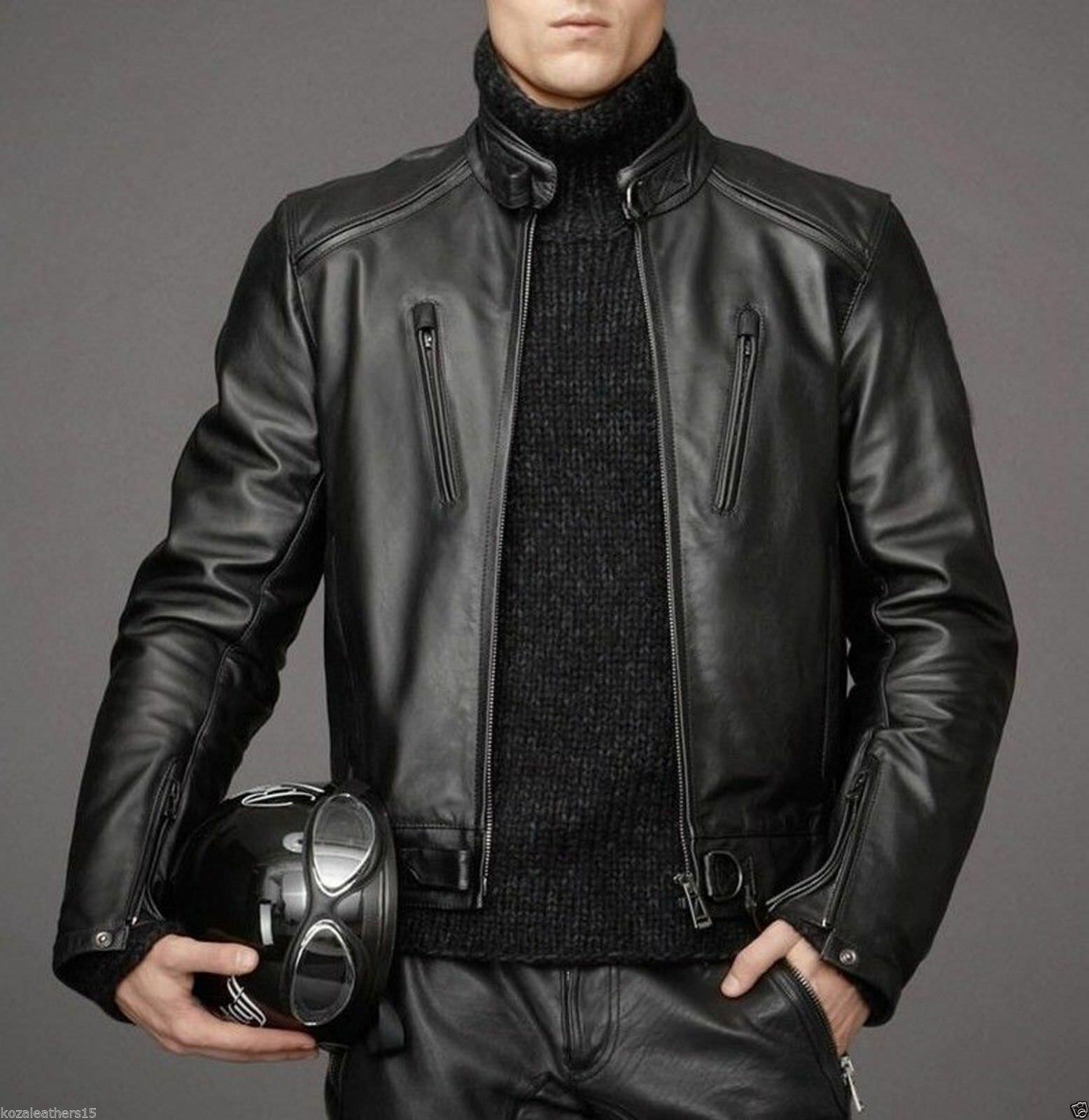 Men black Leather Motorcycle Jacket, Black biker leather Jacket