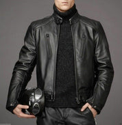 Men black Leather Motorcycle Jacket, Black biker leather Jacket
