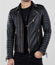 Black Leather Motorcycle Jacket for Winter Fashion