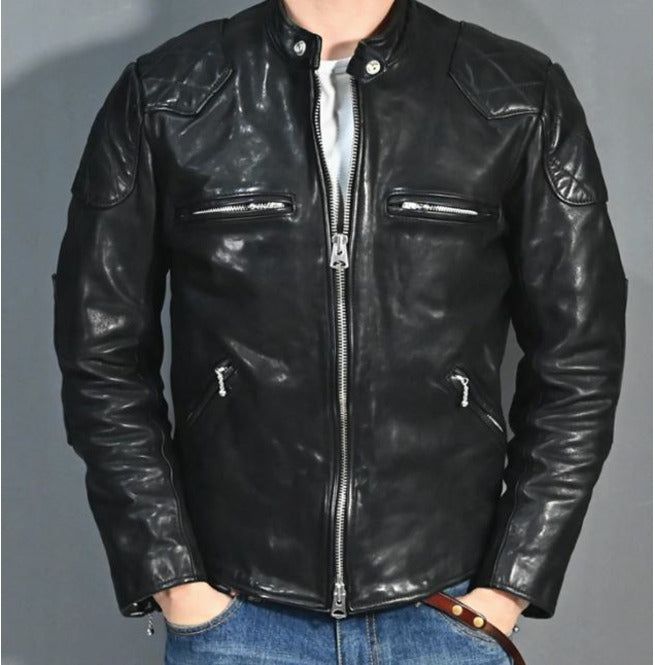 Handmade Men Black Leather Motorcycle, Winter Fashion Leather Jacket
