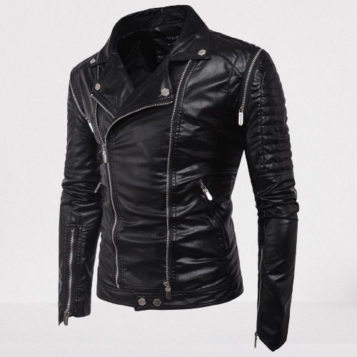 Handmade Men Black Leather Slim Fit Biker Jacket, Men Leather Outerwear for Racers