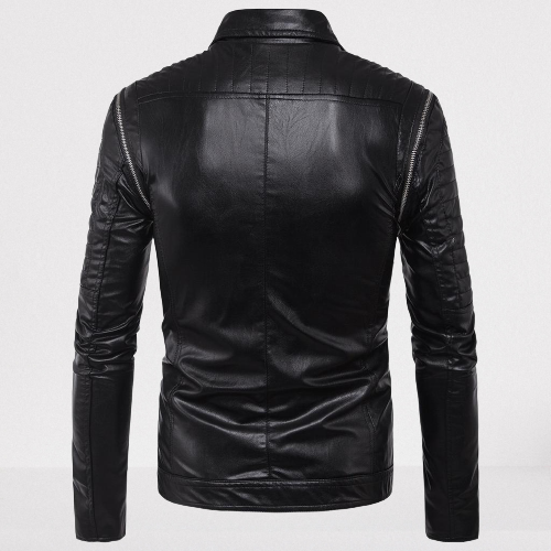 Handmade Men Black Leather Slim Fit Biker Jacket, Men Leather Outerwear for Racers - Image 2