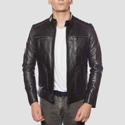 Handmade Men Black Leather Slimfit Jacket, Men Biker Jacket, Leather Jacket Men - Image 4