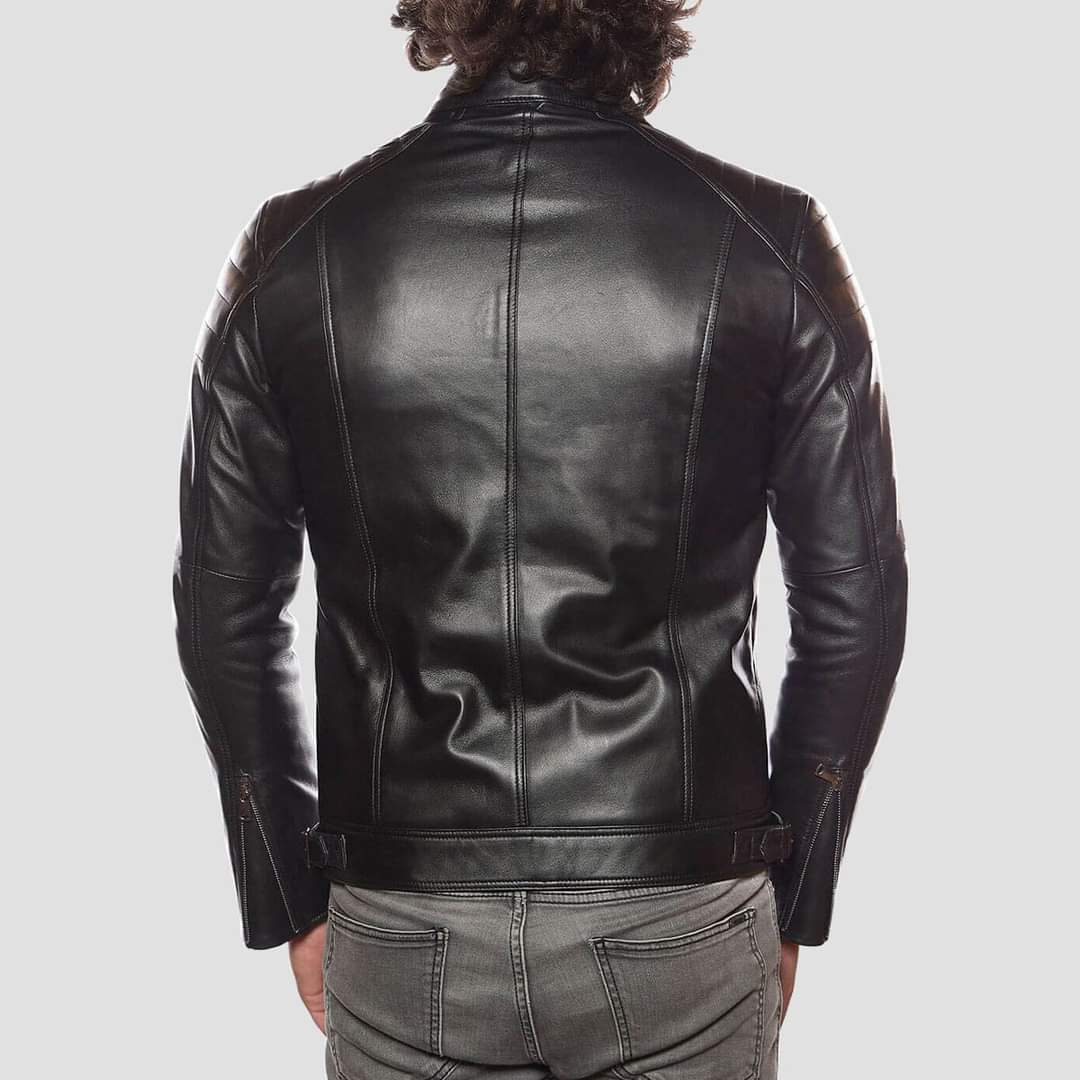 Handmade Men Black Leather Slimfit Jacket, Men Biker Jacket, Leather Jacket Men - Image 2