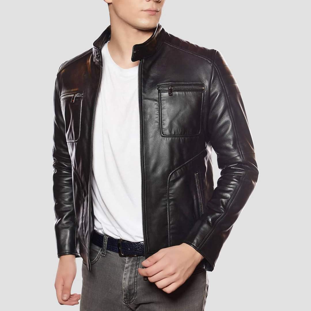 Handmade Men Black Leather Slimfit Jacket, Men Biker Jacket, Leather Jacket Men - Image 3