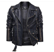 Black Leather Biker Jacket - Image 2