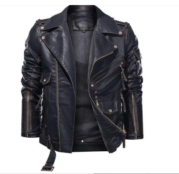 Black Leather Biker Jacket - Image 2