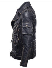 Black Leather Biker Jacket - Image 3