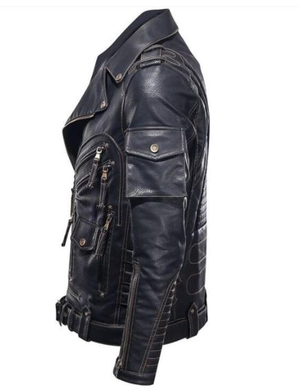 Black Leather Biker Jacket - Image 3