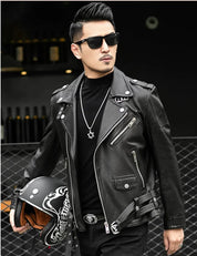Handmade Men Black Multi Pocktes Biker Leather Jacket, Black Motorcycle Jacket