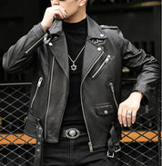 Handmade Men Black Multi Pocktes Biker Leather Jacket, Black Motorcycle Jacket - Image 2