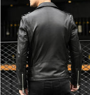 Handmade Men Black Multi Pocktes Biker Leather Jacket, Black Motorcycle Jacket - Image 3