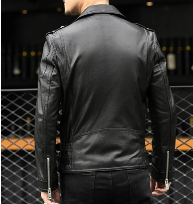 Handmade Men Black Multi Pocktes Biker Leather Jacket, Black Motorcycle Jacket - Image 3