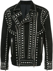 Black Studded Jacket in Suede for Punk Style