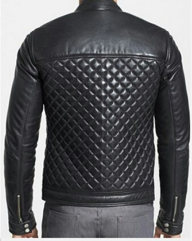 Men Black Quilted Leather Biker Jacket, Stand Up Collar Rider Jacket