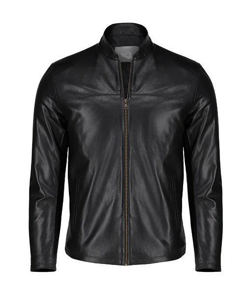 Handmade Men Black Sheep Leather Jacket, Men Motorcycle Jacket, Biker Jacket for Men