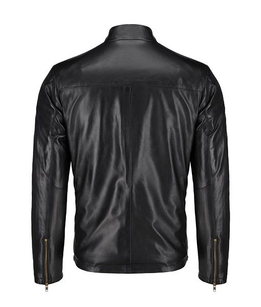 Handmade Men Black Sheep Leather Jacket, Men Motorcycle Jacket, Biker Jacket for Men - Image 2