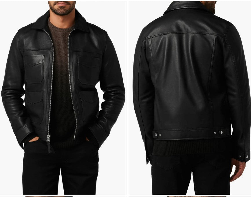 Handmade Men Black Sheep Leather Jacket, Men Motorcycle Jacket, Biker Jacket for Men