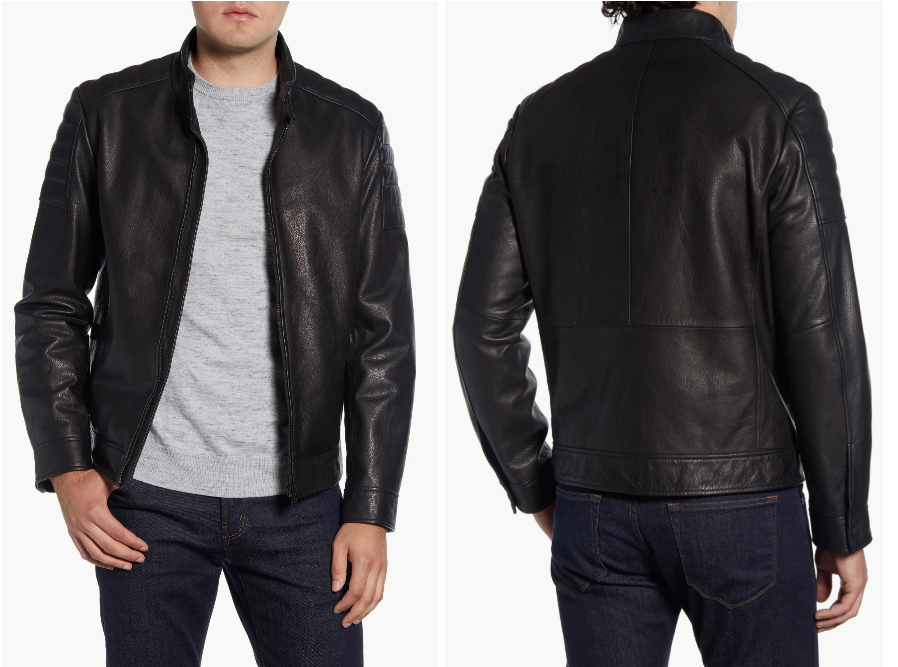 Handmade Men Black Sheep Leather Jacket, Stand Collar Motorcycle Jacket