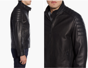 Handmade Men Black Sheep Leather Jacket, Stand Collar Motorcycle Jacket - Image 2