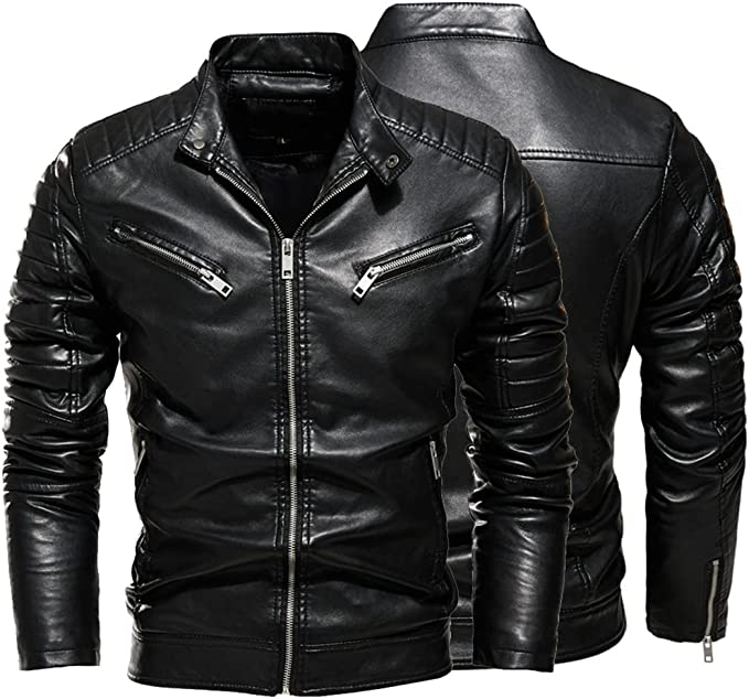 Men black Slim fit biker leather Jacket, Men black zipper motorcycle jacket