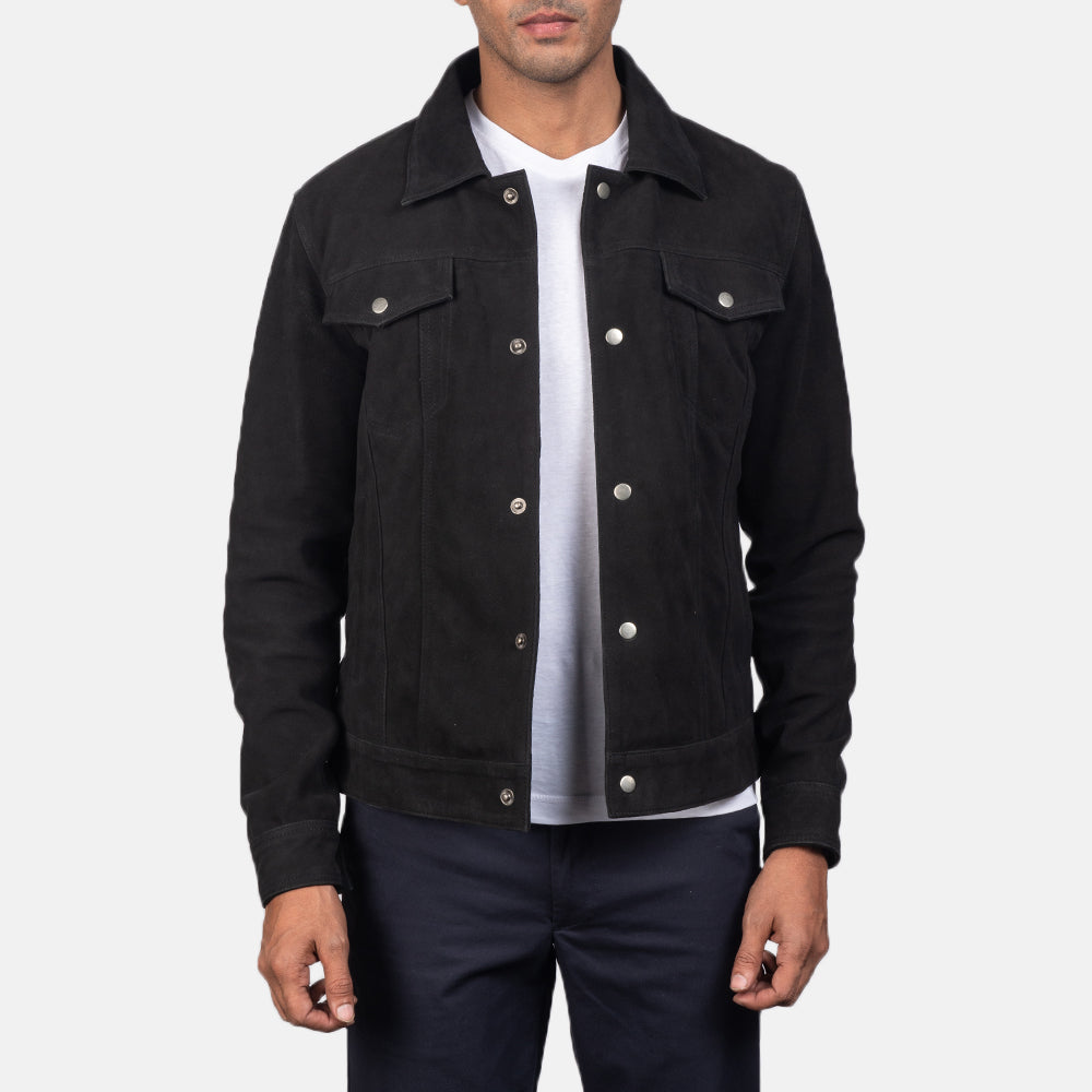 Handmade Men Black Suede Trucker Jacket, Suede Multi Pocket Jacket, Jacket for Men