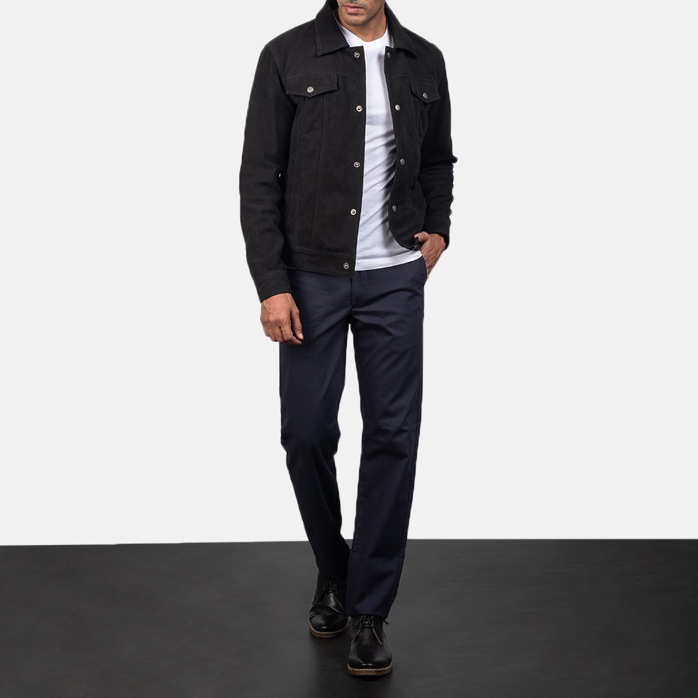 Handmade Men Black Suede Trucker Jacket, Suede Multi Pocket Jacket, Jacket for Men - Image 3
