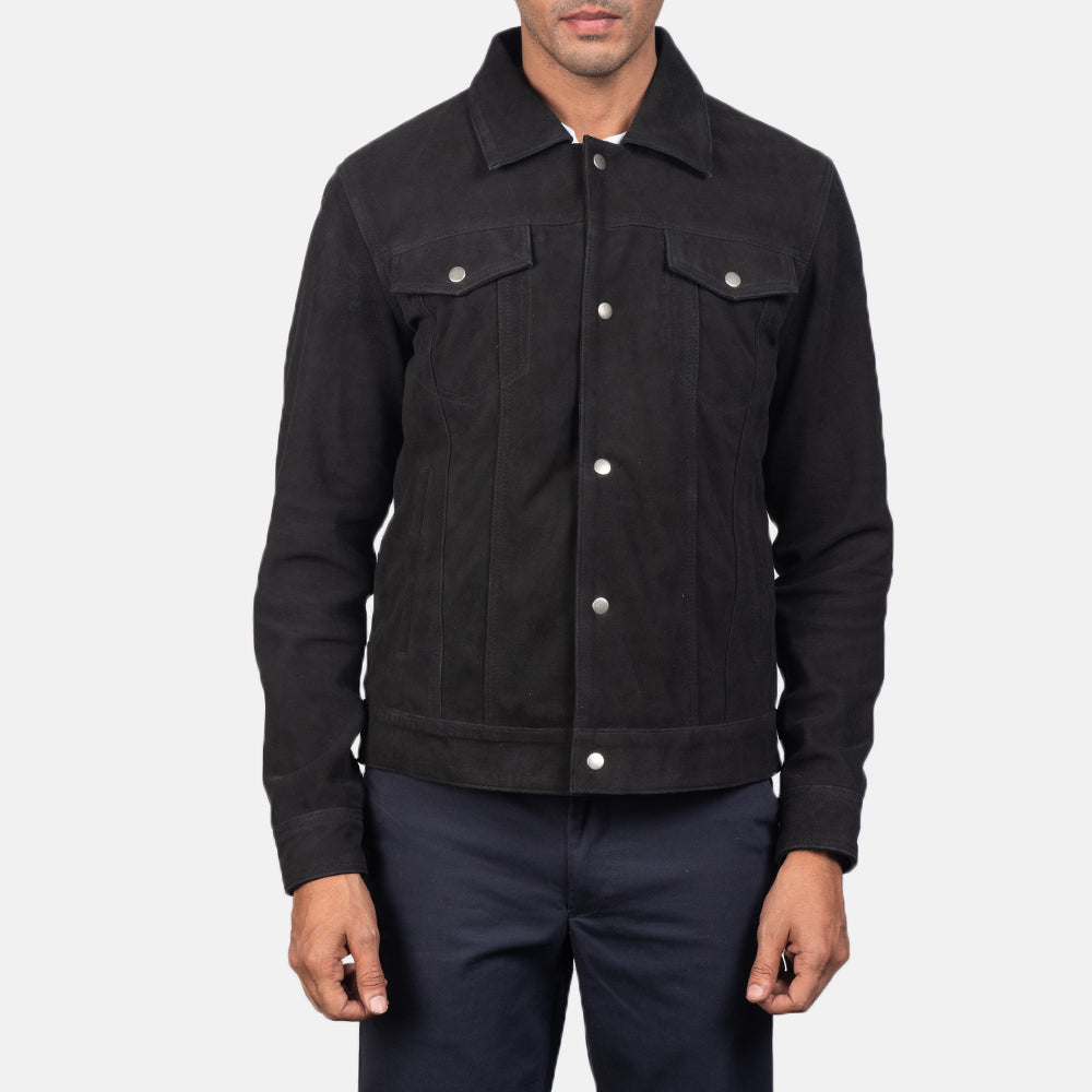 Handmade Men Black Suede Trucker Jacket, Suede Multi Pocket Jacket, Jacket for Men - Image 4