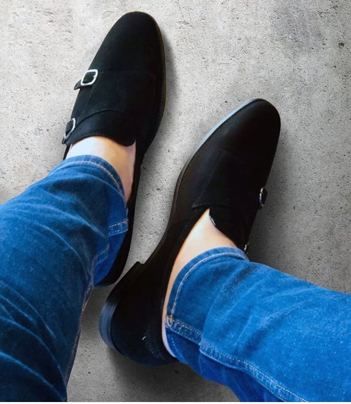 Formal Double Monk Black Suede Shoes