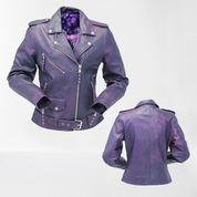 Purple Leather Biker Jacket