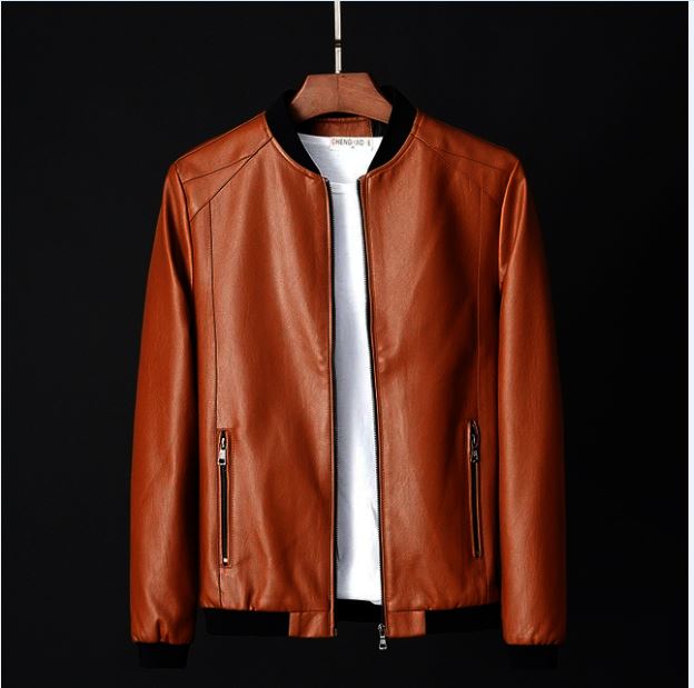 Men Brown Baseball Bomber Leather Jacket, Brown Leather Fashion Jackets