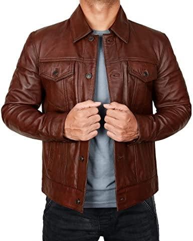 Men brown biker leather jacket, Men brown genuine leather jacket