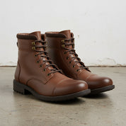 Men Brown Combat Boot, Cap Toe Boots, Handmade Leather Boot